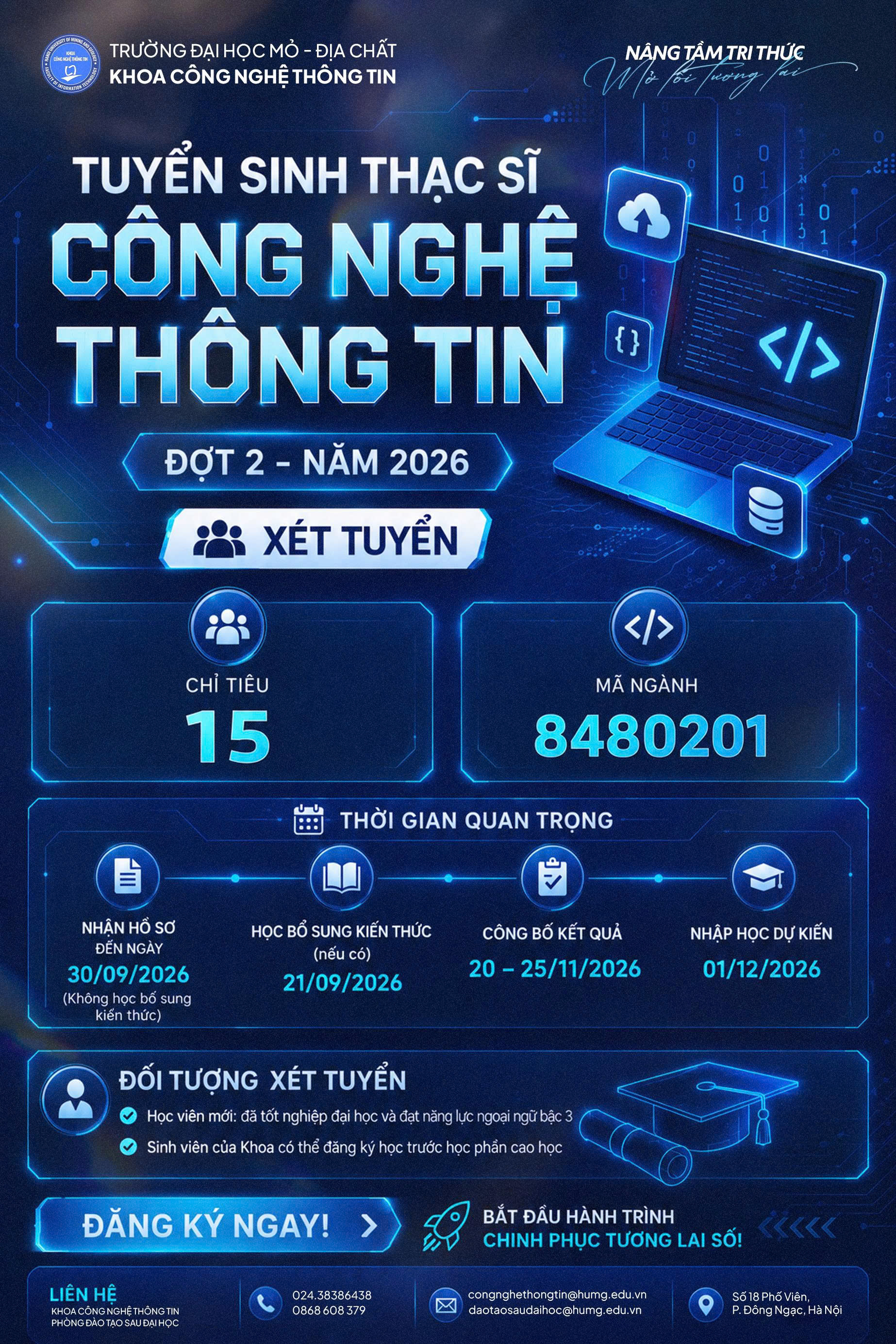 THÔNG BÁO TUYỂN SINH THẠC SĨ NGÀNH CÔNG NGHỆ THÔNG TIN – ĐỢT 2 NĂM 2026